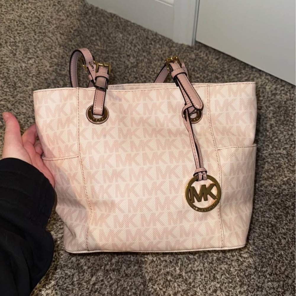 Michael Kors Pink Monogram Tote with Gold Hardware